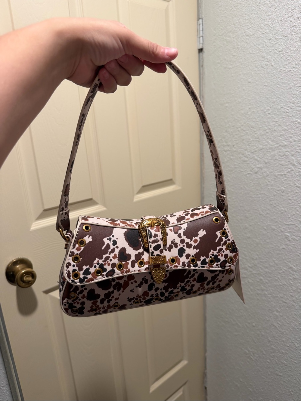 Brown and Cream Printed Shoulder Bag